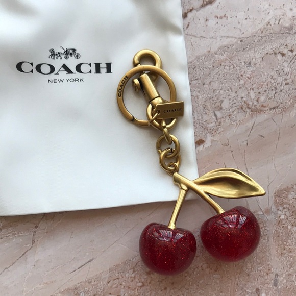 Coach Gold Cherry Keychain with Red Glitter Cherries - Picture 4 of 4